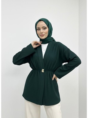 Foremia Düğme Detay Hırka-Zümrüt Yeşili