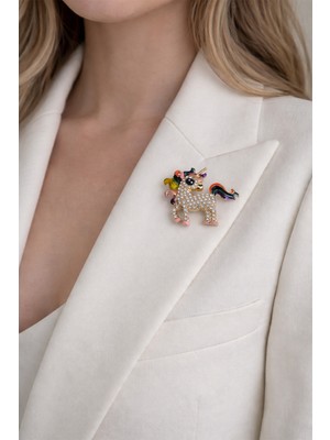 Modex Taşlı Renkli Mine Yeleli Unicorn Broş (5cm)