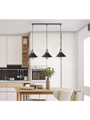 Normadia Rustik 3'lü Metal Sarkıt Avize, 60CM Uzunluk, Şık Masa Üstü Aydınlatma