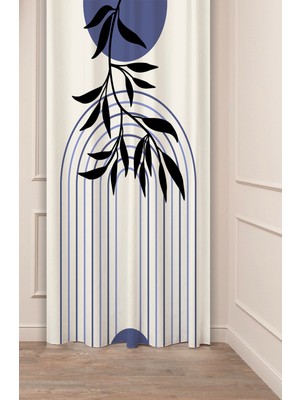 Greendecor Yaprak Bohem Minimalist Bej Krem Desenli Özel Tasarım Dijital Baskılı (Tek Kanat) Modern Fon Perde