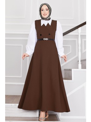 Md Düğme Detaylı Kemerli Tesettür Jile Kahve