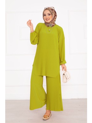 Nz Piliseli Rahat Kalıp Tesettür İkili Takım Yağ Yeşil