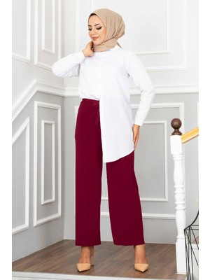 Bol Paça Tesettür Pantolon Şarabi