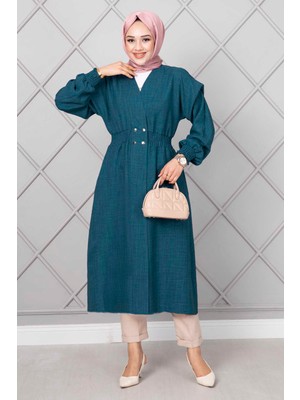 Md Beli Lastikli Uzun Tesettür Kap Petrol