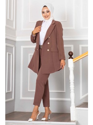 EMD Mendil Yaka Detaylı Tesettür Takım Kahve