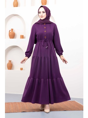 Md Tünel Kemerli Tesettür Elbise Mor