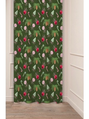 Greendecor Yılbaşı Çam Ağacı Noel Ağacı Kar Yeni Yıl Christmas Desenli Özel Tasarımlı Dijital Baskılı Fon Perde