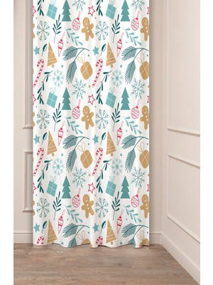 Greendecor Yılbaşı Çam Ağacı Noel Ağacı Kar Yeni Yıl Christmas Desenli Özel Tasarımlı Dijital Baskılı Fon Perde