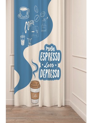 Greendecor Coffe Time Espresso Latte Kahve Zamanı Bohem Desenli Özel Tasarım Dijital Baskılı Şık Tarz Fon Perde