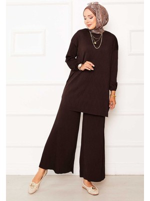 Ozk Kraş Desen Sandy İkili Takım Kahve