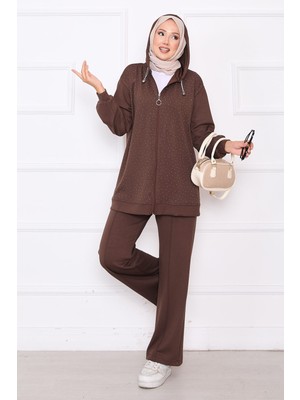 Md Serpme Taşlı Fermuarlı Oyşo İkili Takım Kahve