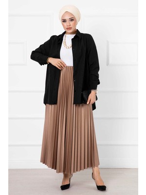 Kç İnce Piliseli Uzun Tesettür  Etek Vizon