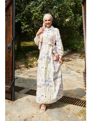 EFL Yandan Bağlamalı Gömlek Yaka Elbise Sarı