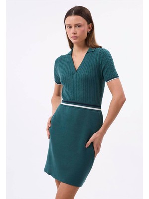 Felix Hardy Kadın Saç Örgülü Çizgi Detaylı Elbise - Yeşil
