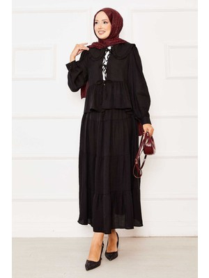 Md Bebe Yaka Önden Bağcıklı Etekli Takım Siyah