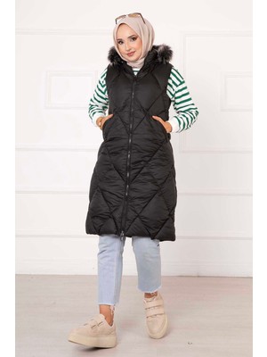 Lab Baklava Desen Dolum Yelek Siyah