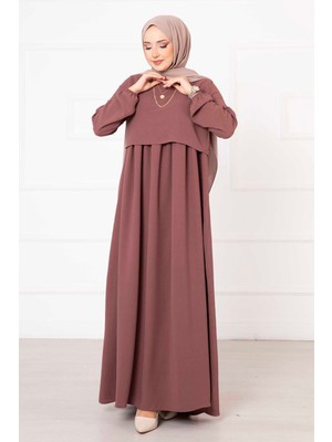 Pol Bolero Görünümlü Tesettür Elbise Gülkurusu