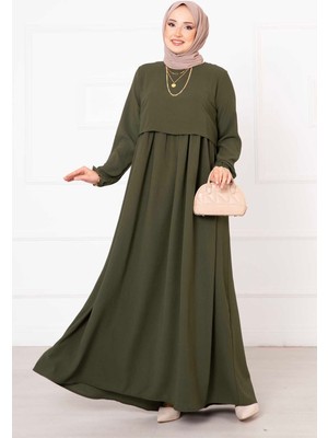 Pol Bolero Görünümlü Tesettür Elbise Haki