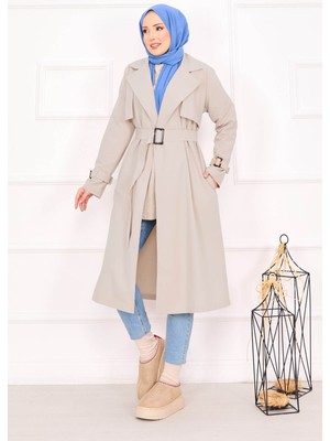 Md Seyyar Kuşaklı Kolları Ayarlanan Trençkot Taş