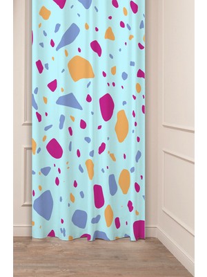 Greendecor Geometrik Şekil Mavi Pembe Mor Desenli Özel Tasarım Dijital Baskılı (Tek Kanat) Modern Şık Fon Perde