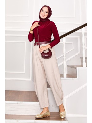 Md Paçası Pileli Cepli Şalvar Pantolon Bej
