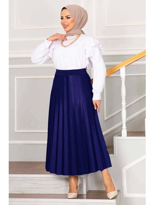 MDS Beli Lastikli Piliseli Tesettür Etek Saks