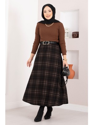 MDS Kare Desenli Scuba Etek Siyah-Vizon