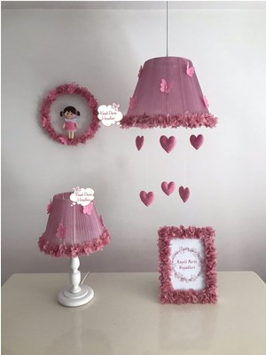 Normadia Bebek ve Çocuk Odası Avize Seti, Duvar Süsleri, Gül Kurusu ve Kelebek Detayları