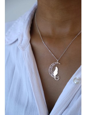 925 Ayar Gümüş Ay Kedi Kolye