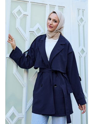 Md Astarlı Premium Trençkot Lacivert