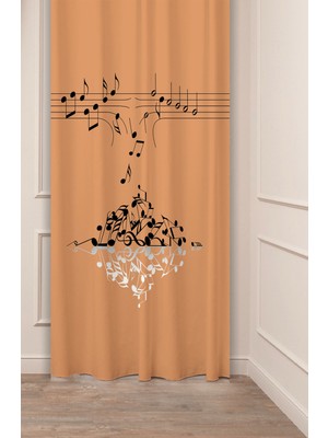 Greendecor Nota Müzik Şarkı Beste Bohem Desenli Özel Tasarım Dijital Baskılı (Tek Kanat) Modern Şık Fon Perde