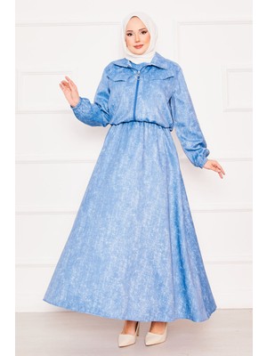Md Croplu İkili Tesettür Elbise Takım Açık Mavi