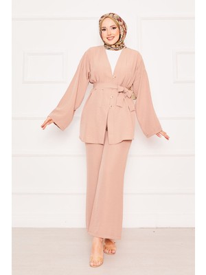 Md Kimonolu İkili Tesettür Takım Vizon