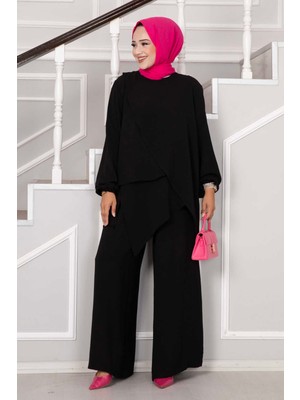 Md Asimetrik Kesim Aerobin Tesettür İkili Takım Siyah
