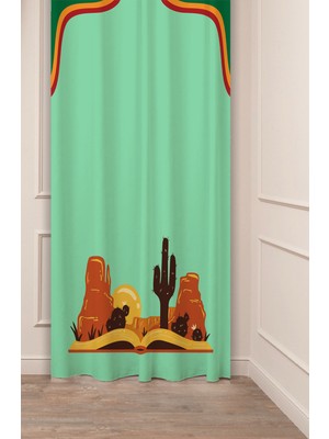 Greendecor Etnik Afrika Antika Doğa Kaktüs Desenli Bohem Özel Tasarım Dijital Baskılı (Tek Kanat) Şık Fon Perde