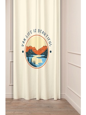 Greendecor Life Is Beautiful Doğa Orman Su Bohem Bej Desenli Özel Tasarım Dijital Baskılı (Tek Kanat) Fon Perde