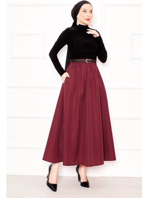 Kç Cep Detaylı Spor Terikoton Etek Bordo