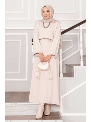 Md Kolu Katlama Detaylı Seyyar Kuşaklı Oyşo Elbise Taş