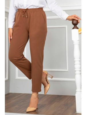 EMD Beli Lastikli Tesettür Pantolon Kahve