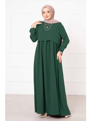Pol Bolero Görünümlü Tesettür Elbise Zümrüt