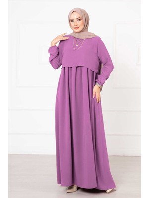 Pol Bolero Görünümlü Tesettür Elbise Pudra