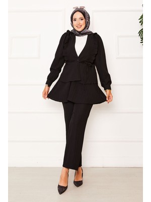 Md Eteği Volanlı Fırfır Detaylı İkili Takım Siyah