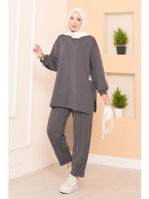 Md Asimetrik Yırtmaçlı Arma Detaylı Oyşo İkili Takım Gri