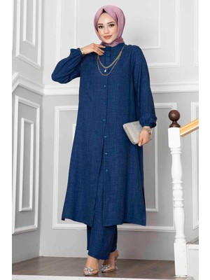 Md Düğmeli Tunik İkili Tesettür Takım İndigo
