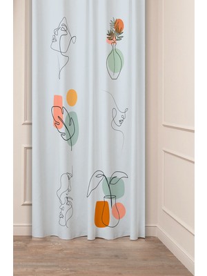 Greendecor Vazo Çiçek Güneş Yaprak Siluet Bohem Özel Tasarım Desenli Dijital Baskılı (Tek Kanat) Şık Fon Perde