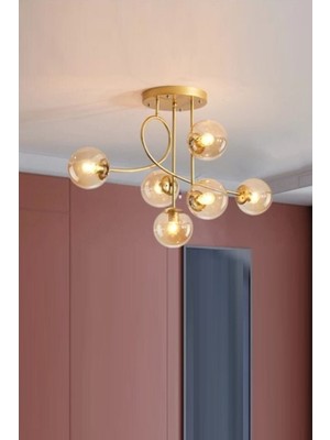 Normadia Modern Gold Renkli 6'lı Bal Gloplu Cam Avize, Salon, Mutfak ve Yatak Odası Için