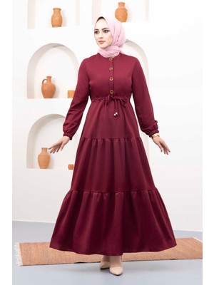 Md Tünel Kemerli Tesettür Elbise Bordo