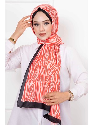 Zebra Desenli Tesettür Şal Kırmızı