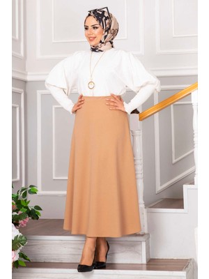 Md Scuba Krep Mevlana Tesettür Etek Vizon