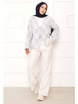 SVS Püskül Detay Önü Bağlamalı Kimono Lacivert